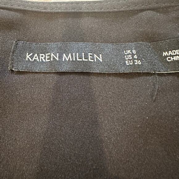 Karen Millen Black Sheer Sleeve Wrap Dress sz 4 Color Pop Wrap Dress - Picture 7 of 15